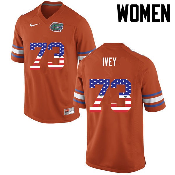 Florida Gators Women #73 Martez Ivey College Football USA Flag Fashion Orange